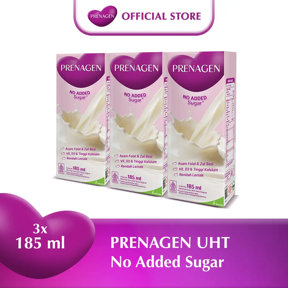 [3 PCS] PRENAGEN UHT NO ADDED SUGAR 185 ML