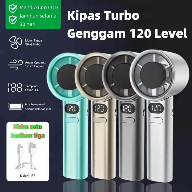 【COD】Kipas Mini angin portable Strong Wind 120 Daya tahan baterai yang kuat selama 16 jam Tampilan LED Kabel pengisi daya dan tali tangan gratis 0