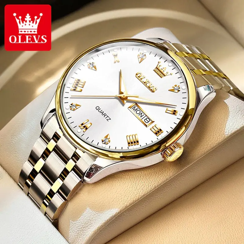 OLEVS Jam Tangan Pria Original 5563 Anti Air Luxury Analog Stainless Steel Cod Watch for Men Arloji Dari Kaca 2