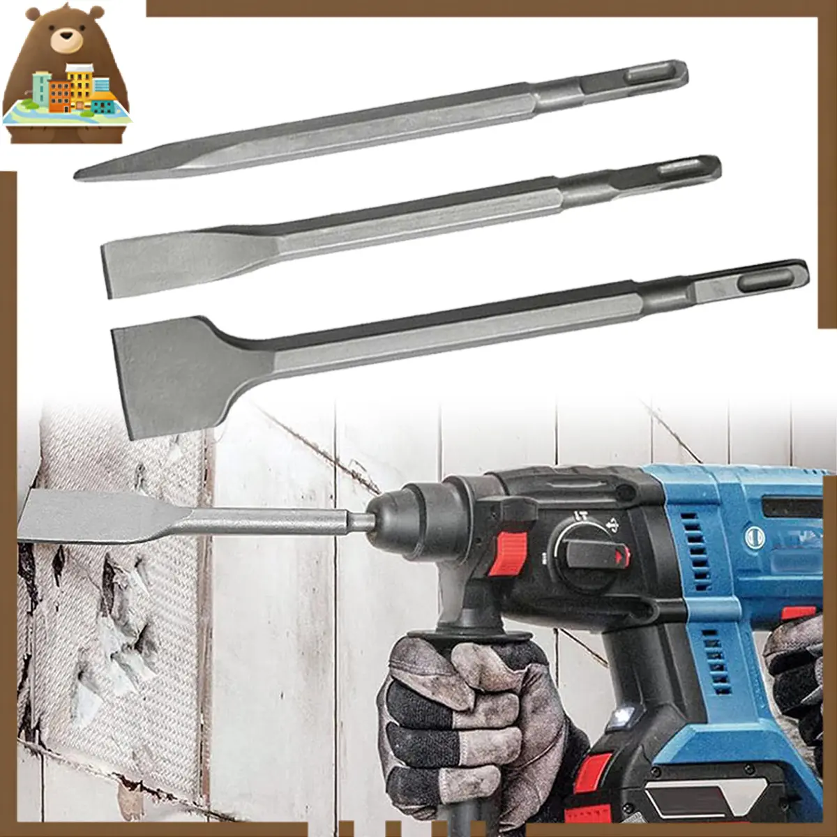 Mata Bor Beton Bobok Panjang 250mm SDS Plus Point Flat Chisel 40mm Mata Bor Tembok Beton