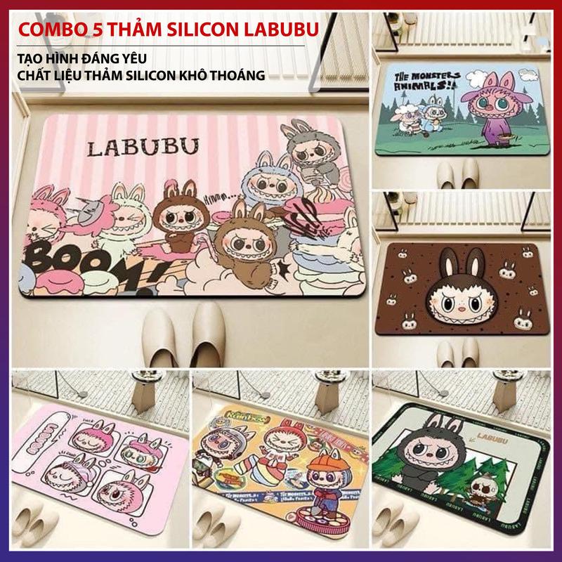 COMBO 5 Thảm Lau Chân, Thảm Chùi Chân Silicon Hoạ Tiết Labubu Dễ Thương Chống Trượt, Chống Thấm Ngược