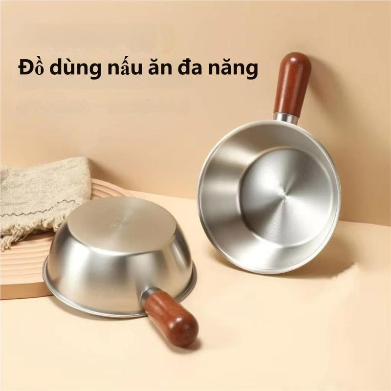 Nồi Inox Có Tay Cầm Gỗ Mini SIZE 16cm – Nồi Nấu Mì, Luộc Trứng, Hâm Đồ Tiện…