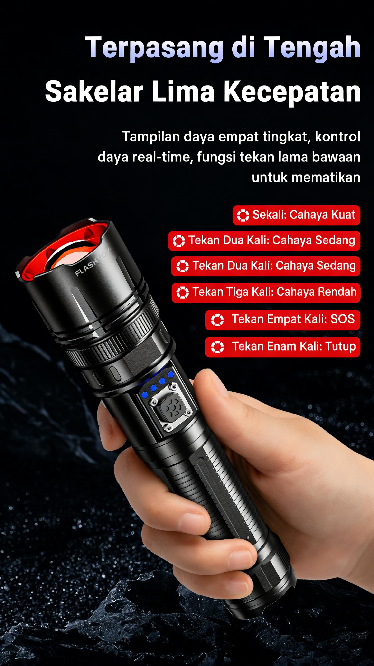 FLASHVOY Senter Laser Putih BF04 Super Terang 1800LM Jarak Jauh 1000M Bisa Zoom Fokus Powerbank 5000mAh Awet 30 Jam Type-C Waterproof IP44 Body Metal Aluminium Senter Polisi Security Outdoor Camping Hiking Original COD Camping