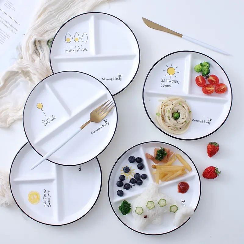 Piring Diet Keramik Estetik Korea Divided Ceramic Plate - Kitchenware
