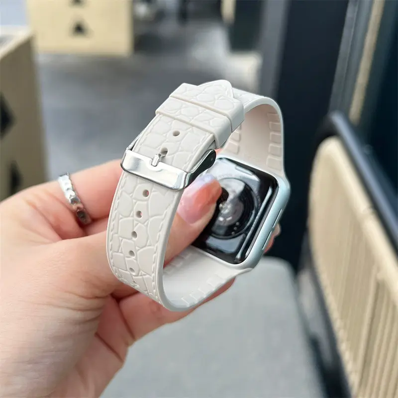 Dây đeo đồng hồ silicon với kết cấu cá sấu, dây đeo cho Apple Watch S9 /8/7/6/5/4/3/ 2 / 1 SE2 ULTRA, thiết kế khóa pin, dây đeo thay thế silicon mềm cho iWatch 49MM 45 44 42 41 40 38 8