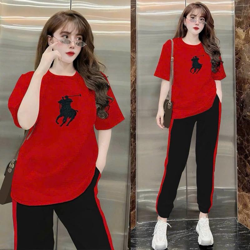  BỘ THỂ THAO NỮ QUẦN DÀI BO THUN ÁO PHOM RỘNG THÊU NGỰA ĐỦ SIZE 45-72kg 