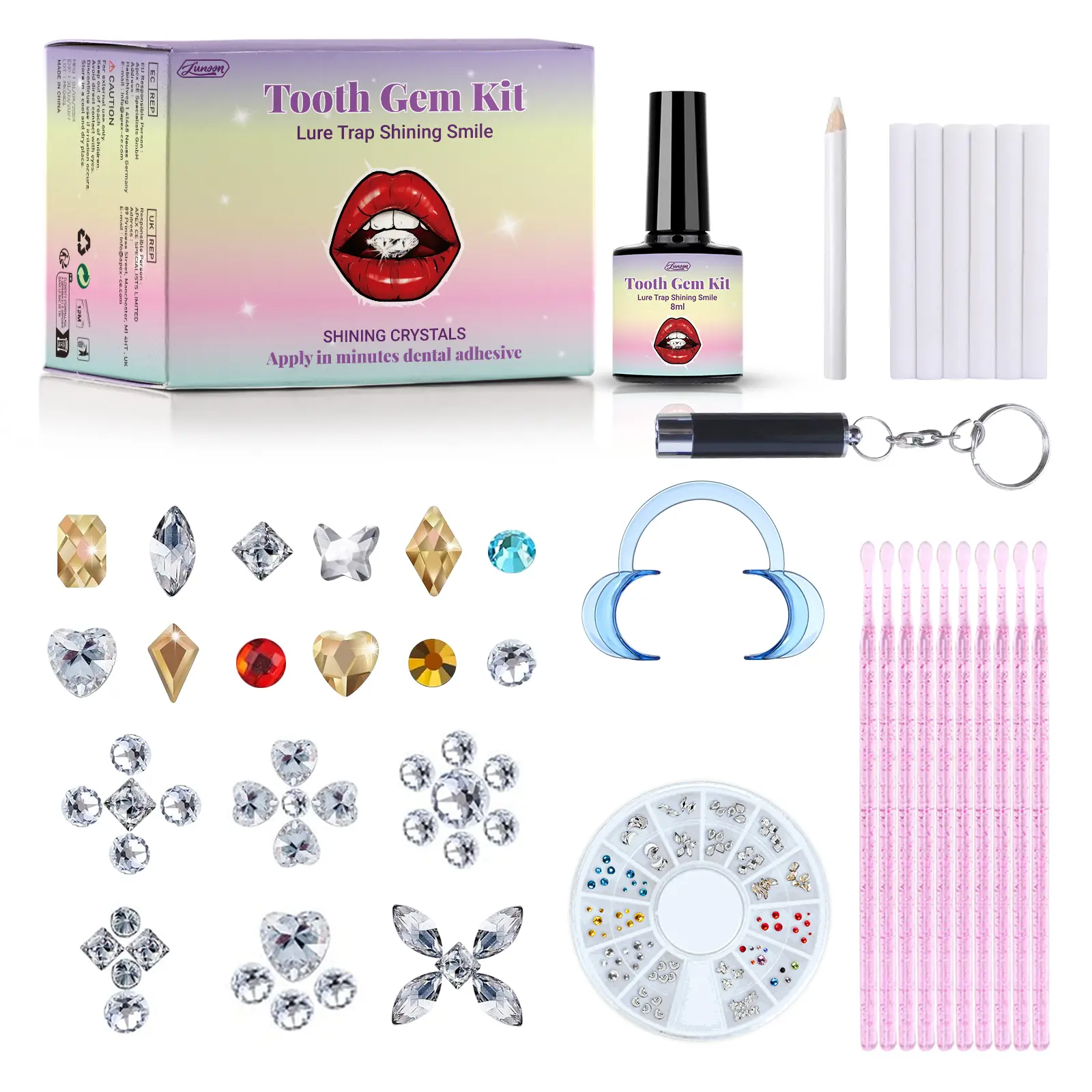 Bộ Đồ Trang Trí Răng, Tự Làm, Có Đèn , Keo, Dành Cho Nam Và Nữ, Làm Trắng Răng Làm Đẹp, Bộ Hộp Quà Đá Quý, Đồ Trang Sức Pha Lê Đáng Tin Cậy, Bộ Đồ Trang Trí Đồ Trang Sức Răng, Đồ Trang Trí Chuyên Nghiệp, Dễ Dàng Tháo Rời