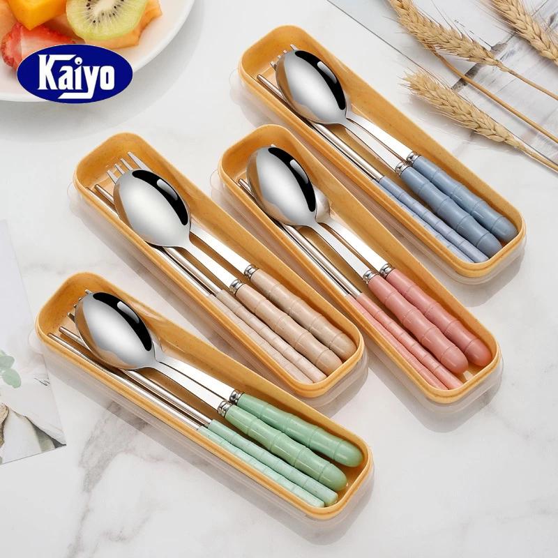Kaiyo Bộ 3 Món Thìa Đũa Dĩa Lúa Mạch Chất Liệu Inox 304 Không Rỉ Kèm Hộp Bộ Muỗng,Thìa Nĩa Dùng Cá Nhân