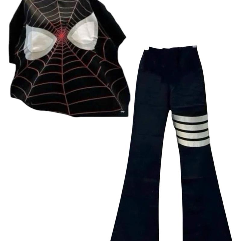 Set bộ áo phông nhện form rộng đủ màu +Quần ống loe chất umi hàn nâng mông mặc đi học đi chơi đều đẹp Nữ Top