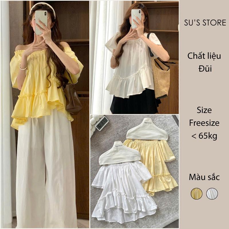 Áo Babydoll Trễ Vai Tay Bồng Phối Ren Susstore A3097 Thời Trang Nữ