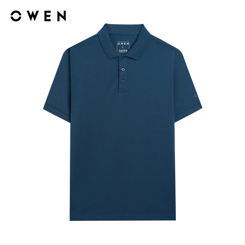 OWEN - Áo polo Nam ngắn tay Body Fit APV253640 màu Xanh dương chất liệu CVC Spandex Có Cổ Tay Ngắn Cộc Tay Hoạ tiết Trơn Menswear