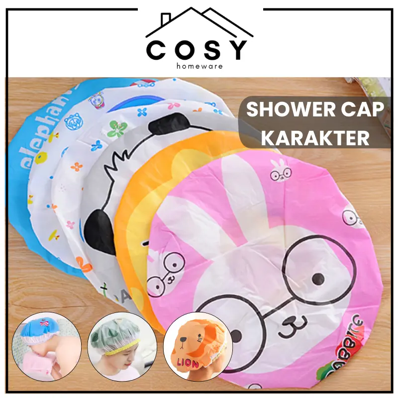 COSY Shower Cap Karakter Kartun Lucu Topi Penutup Cover Kepala Pelindung Rambut Mandi Karakter Waterproof Topi Mandi Dewasa Anak Serbaguna