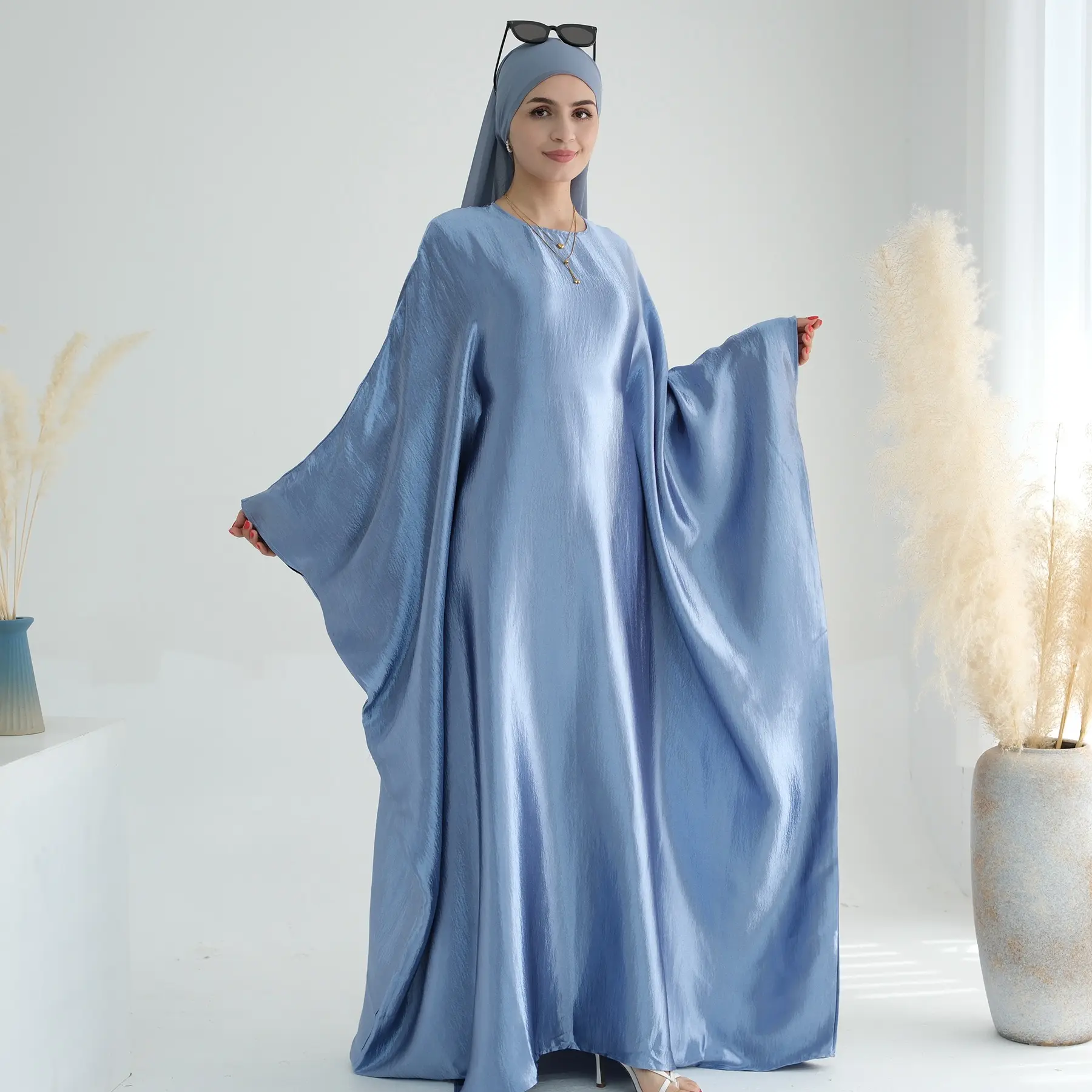 Wrinkle satin abaya ,Butterfly abaya, Shimmer abaya , Batwing abaya , Butterfly caftan, Plus size elegant dress