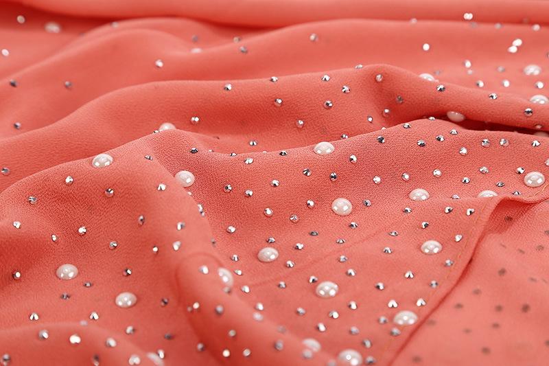Malaysia Indonesia Pearl Chiffon material Baotou scarf rhinestone porcelain decorative fashion headscarf_voghion.com