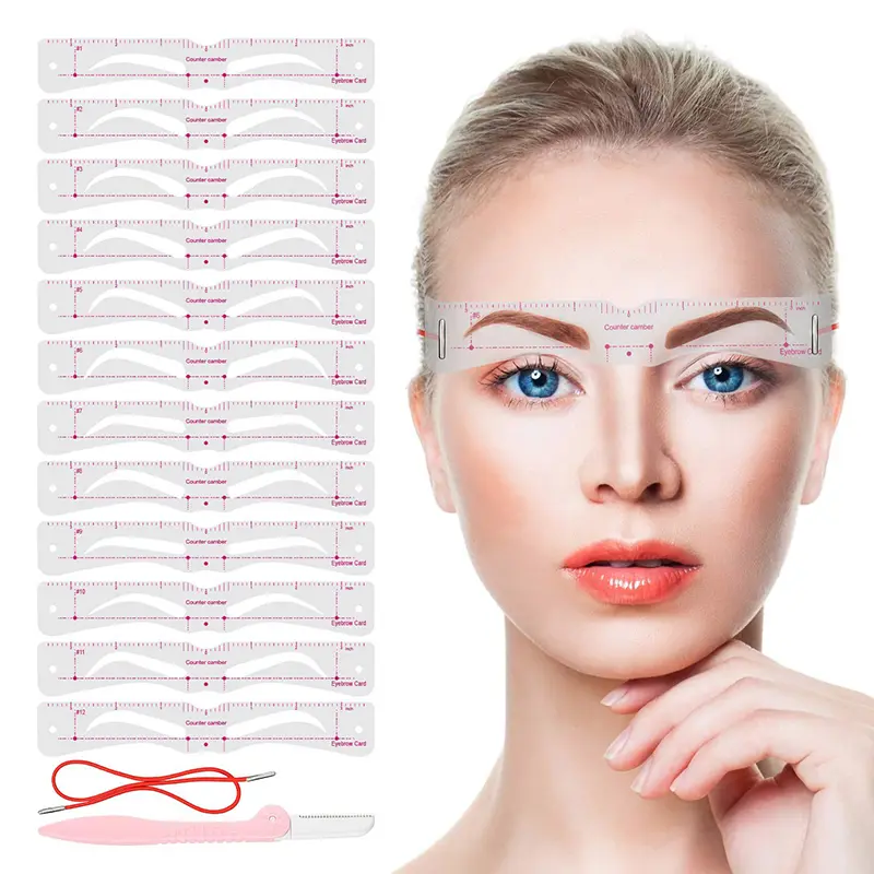 12piece/Set Eyebrow Set Reusable Eyebrow Template with Belt and Eyebrow Razor Eyebrow Makeup Tool