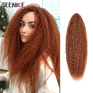 Synthetic Brazilian Braids Crochet Hair For Women African Curls Kinky Curly Braiding Hair Extensions Copper Ombre Brown Hair