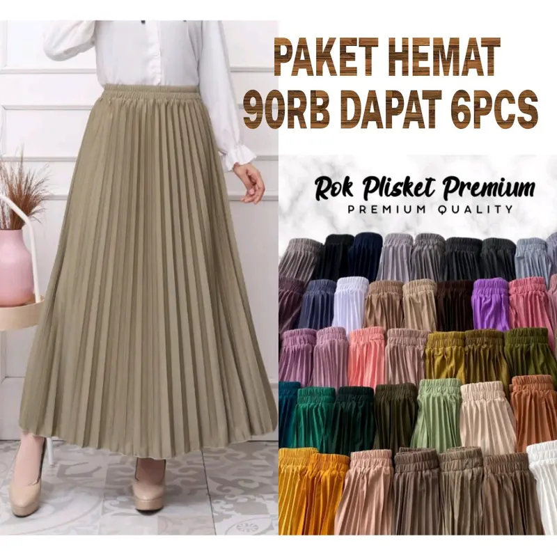 PAKET HEMAT 6pcs rok plisket premium wanita / rok plisket dewasa / rok wanita kekinian Panjang cewek 0