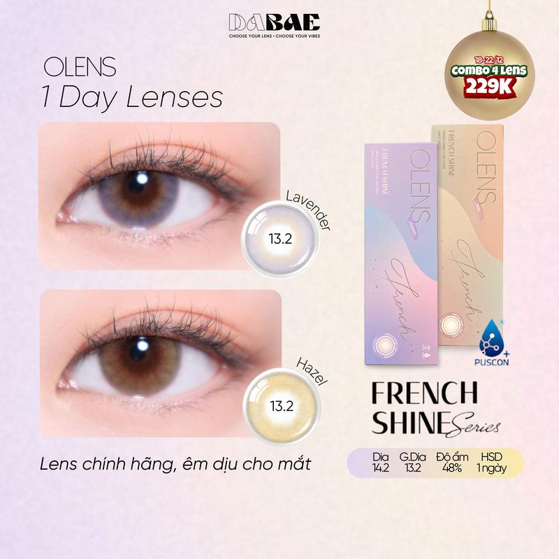  Lens 1 ngày French Shine Lavender Hazel chính hãng OLENS KOREA DIA 14.2mm độ cận 0-8 DABAE 