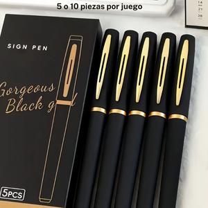 5 bolígrafos gel negros y dorados, 0.5 mm / 0.7 mm / 1.0 mm, tinta negra de larga duración, escritura suave, agarre cómodo — útiles escolares/para el trabajo/bolígrafos de caligrafía.