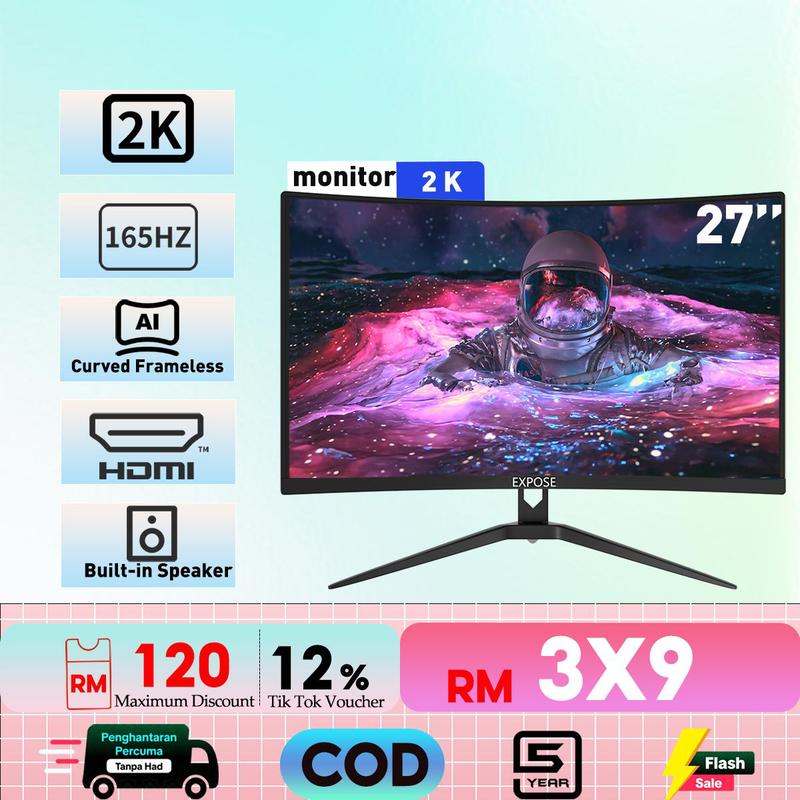 【COD】 Monitor Permainan Melengkung 2K 165HZ Melengkung Tanpa Bingkai ...