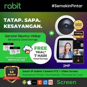 RABIT Smart IP Indoor Camera PTZ SCREEN Full HD 1920x1080P dengan 2-Way Video Call & AI Auto Tracking Garansi SD Card Seumur Hidup - Bayi New