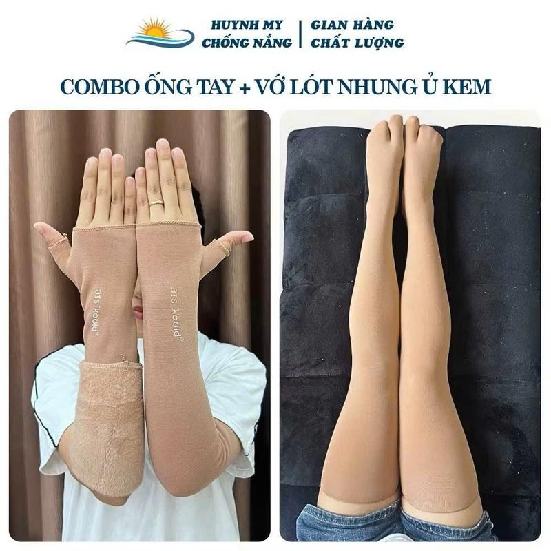 [ Combo Ủ Kem ] Ống Tay Và Vớ Đùi Lót Lông Nhung Ủ Kem Chất Liệu Dày Dặn Co Dãn Loại 1