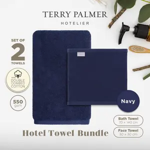 Terry Palmer Hotel Towel Bundle - Navy - Set of 2 Handuk Mandi 70x140cm dan Handuk Wajah 30x30cm Warna Navy