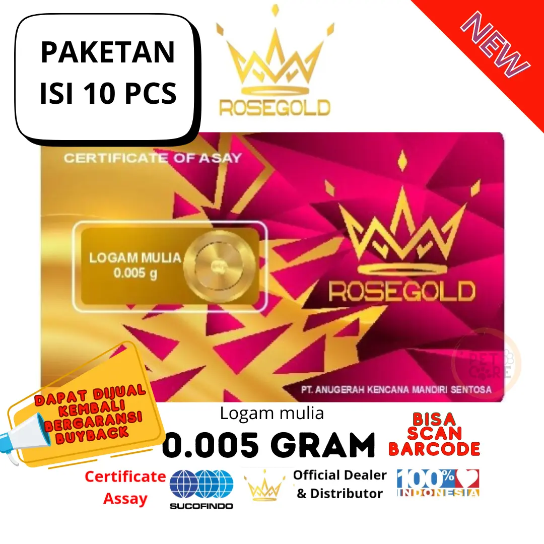 PAKET ISI 10 PCS EMAS ROSEGOLD 0.005 GRAM LOGAM MULIA