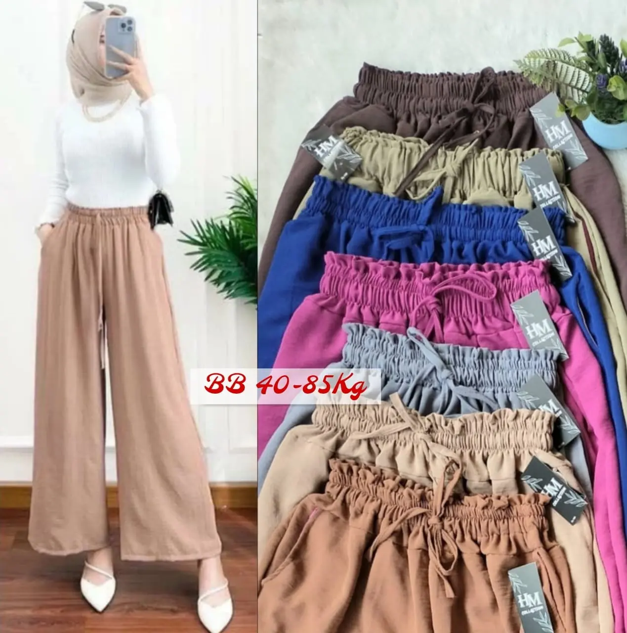 HW  Celana  Wanita Kulot Crinkle Tali Airflow JUMBO Pinggang Curly Kain Panjang