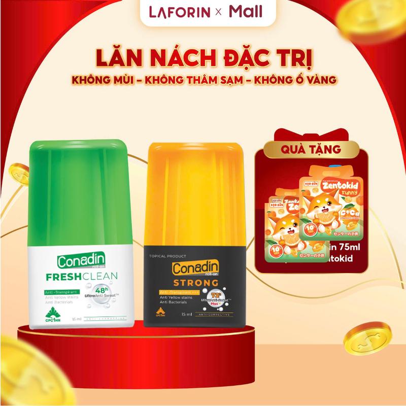 Lăn nách không mùi Conadin khử mùi hôi, mồ hôi cơ thể mạnh mẽ k thâm nách, k ố vàng áo lọ 15 &30ml