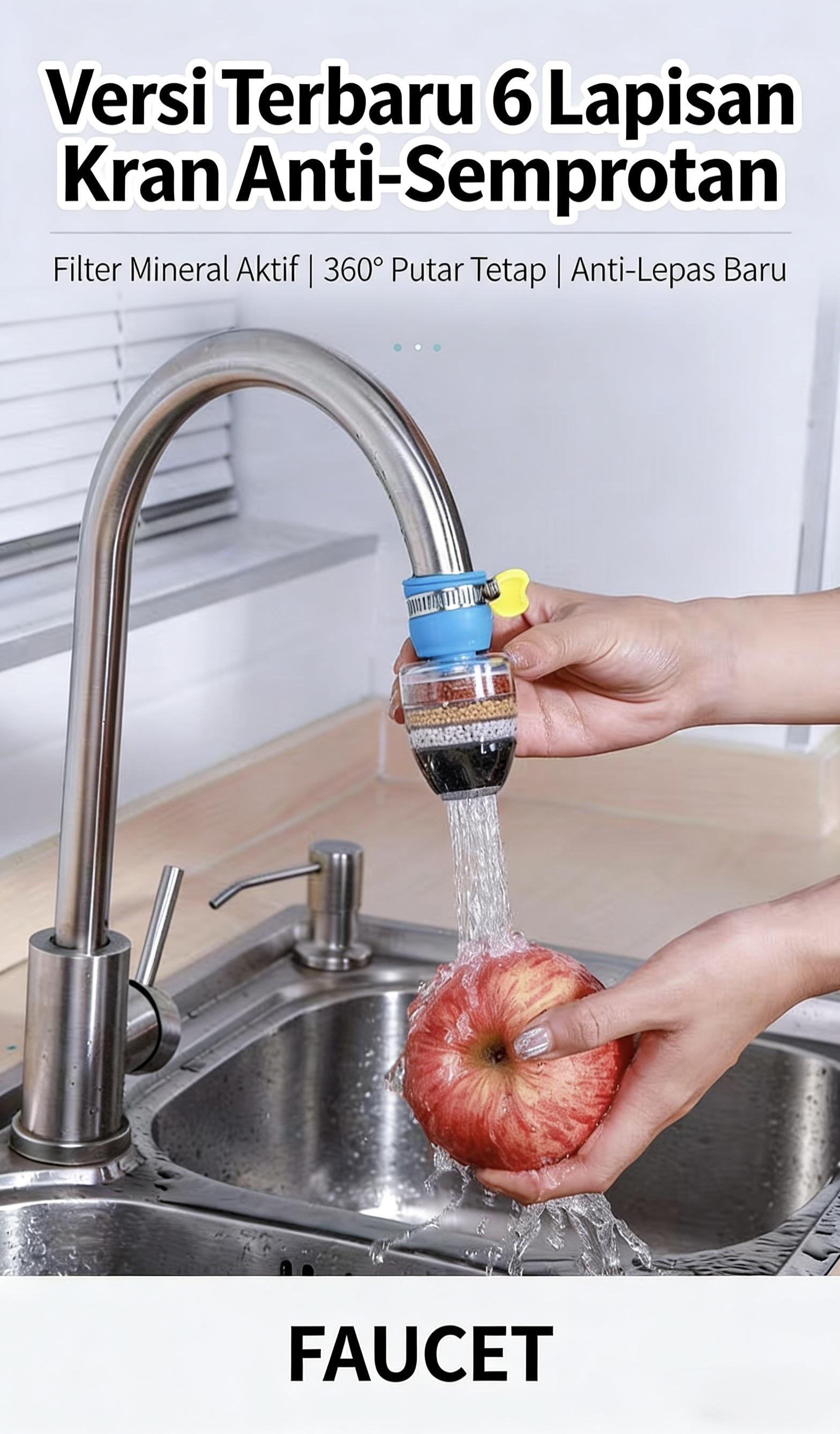 【Sam's market】Saringan Air Kran Filter Sambungan Keran Wastafel Dengan 4 Lapis Penyaring Water Filter Karbon