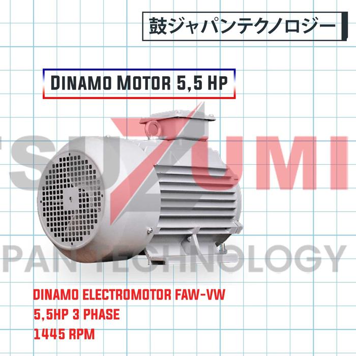 Gambar Dinamo motor 5,5 hp 3 phase 1450 RPM FAW dari Tsuzumi Japan Kota Tangerang Tokopedia