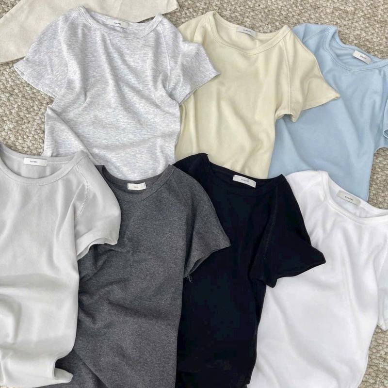 Áo thun coton nữ cổ tròn basic đơn giản ôm dáng 0