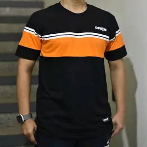 Tshirt Pria Dflow Cotton Combed 24s Kombinasi Hitam Orange Kaos Oblong Baju
