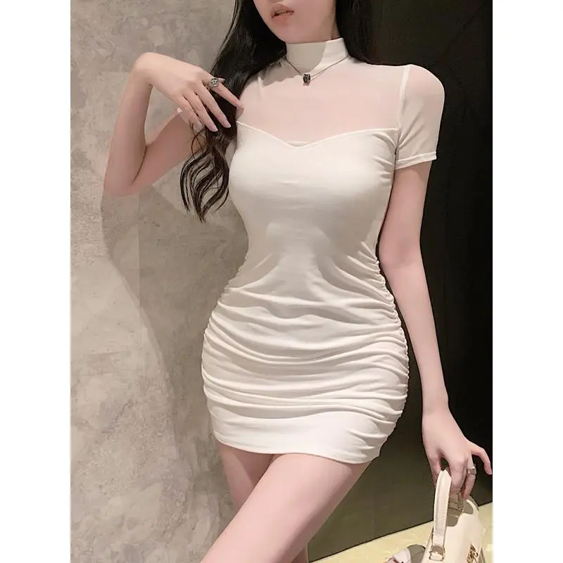 8940 korean long fitted plain white dress for woman casual formal elegant plus size civil wedding dresses Simple Wanita Panjang Gaun 5