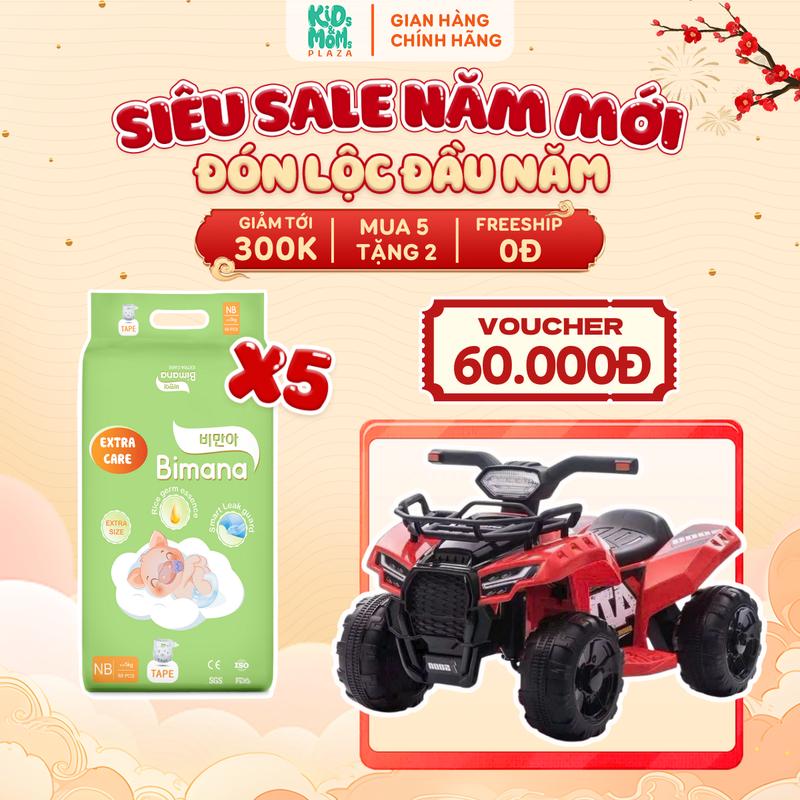 5E TẶNG XE ĐIỆN ĐỊA HÌNH 4 BÁNH COMBO 5 BỊCH tã bỉm Bimana Extra mỏng thấm ngừa hăm size NB tới 4XL