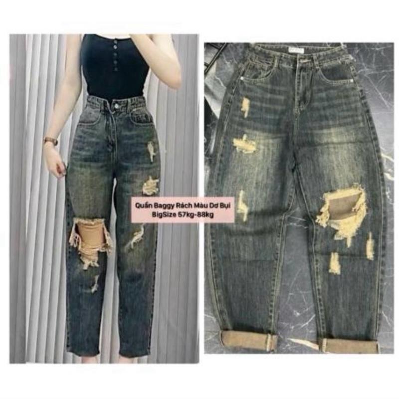   Từ 57kg-88kg  Quần Baggy Nữ Lưng Thun BigSize Thời Trang Màu Dơ Bụi Cá Tính Lưng Cao Trên Rốn Không Co Giãn Cạp Cao Women Pants Jean 