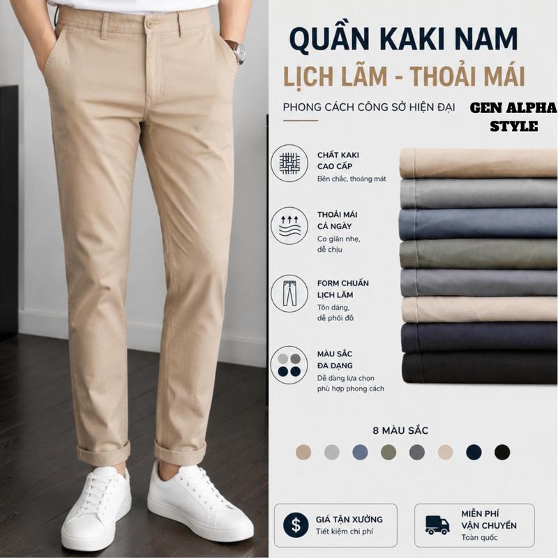 Quần Kaki Nam GenAlpha Dáng Slimfit Co Giãn Công Sở Premium Chất Kaki Nguyên Mềm Mịn Thấm Hút Mồ Hôi Tốt Phù Hợp Đi Chơi Thể Thao