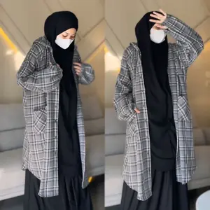 Tsurayya - Tunik Hoodie Muslimah Panjang Bahan Flanel Full Kancing Aktif / Atasan Wanita