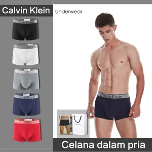 Calvin Klein Celana Boxer Pria CK - Pakaian Dalam Katun Modal Antibakteri Bernapas - Paket 3 Buah - Ukuran S-XL - Nyaman Seharian