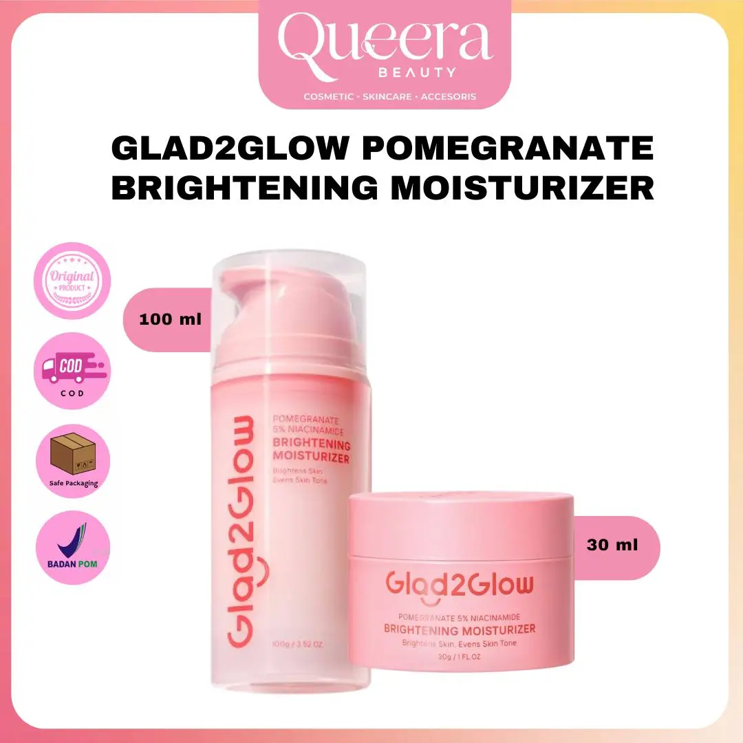 GLAD2GLOW Pomegranate 5% Niacinamide Brightening Moisturizer | 30g Whitening Glowing Moisture Gel Day & Night Cream Pelembab Wajah