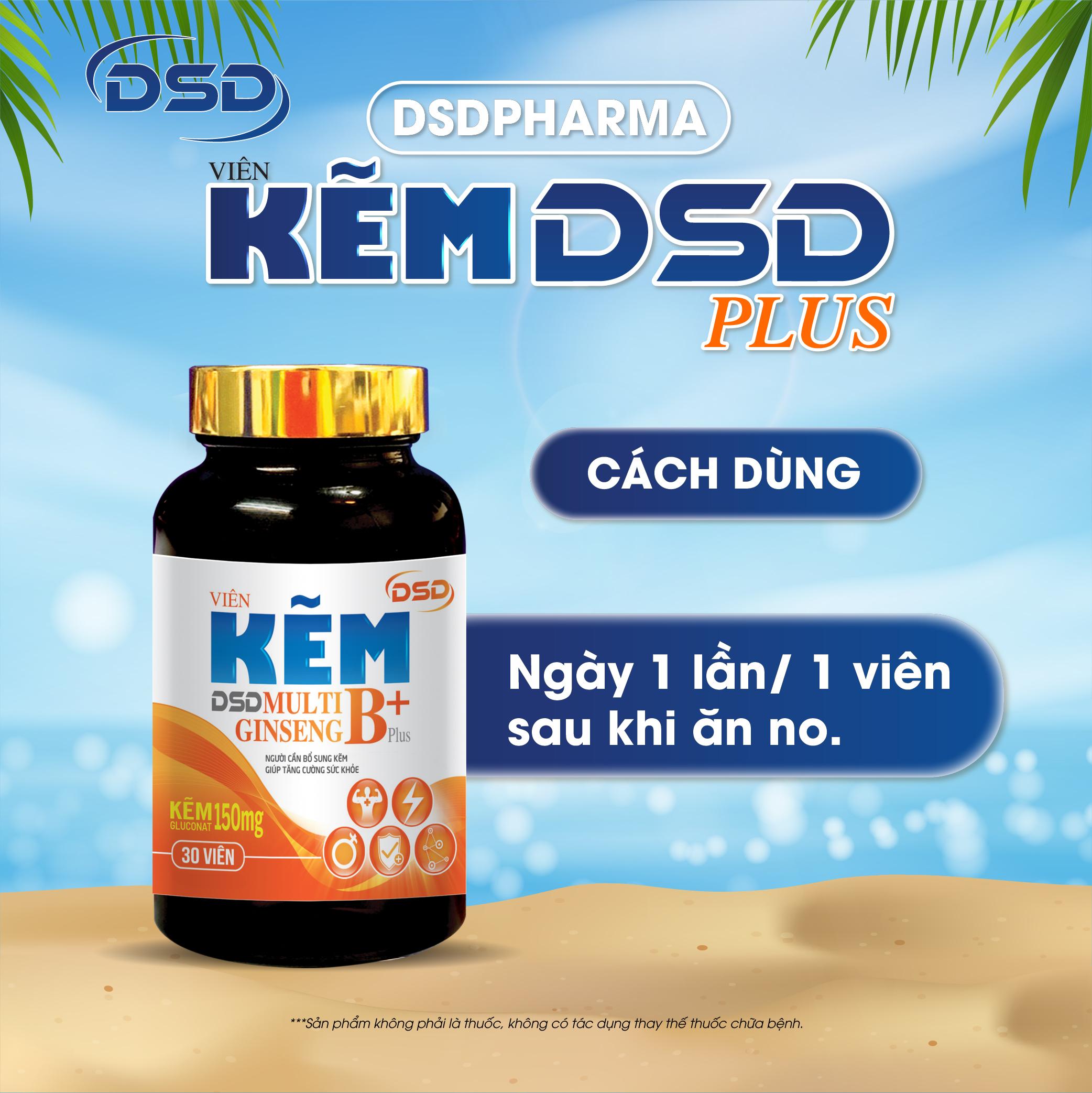 DSDPHARMA Viên Kẽm DSD Plus 60 Ngày Bổ Sung Kẽm 150mg - Bổ Sung Kẽm Biozinc & Vitamin Nhóm B, Nhân Sâm - Hộp 2 Lọ X 30 Viên