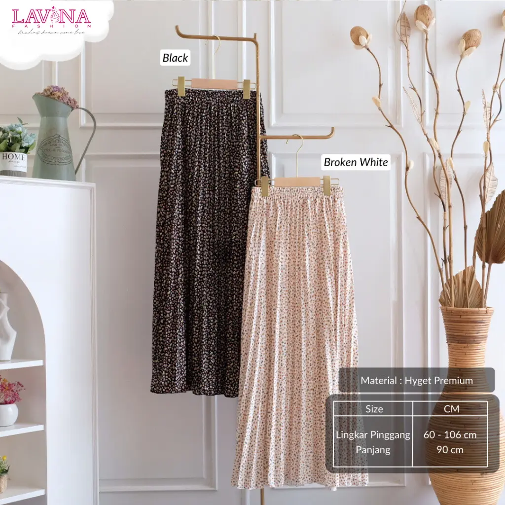 Lavina VB136 | Floria Skirt Rok Plisket Bunga Wanita Maxi Korean Style Bahan Hyget Premium