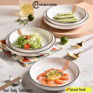 HCSTORE PIRING DAN MANGKOK PIRING SAJI PIRING MAKAN KERAMIK PUTIH SIMPLE ELEGANT Kitchenware