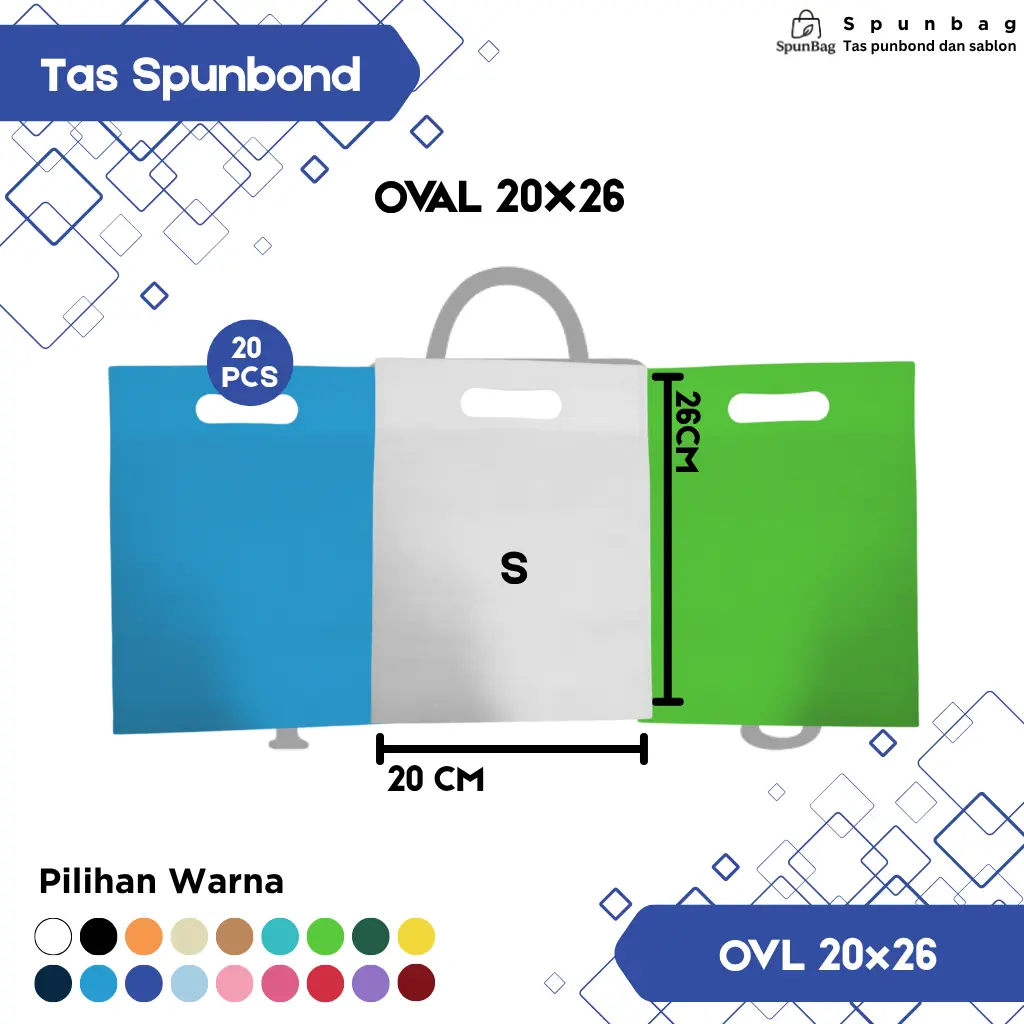 (Uk 20x26 cm) isi 20 pcs .tas goodiebag bahan kain spunbond model oval, tas bingkisan,tas kado,tas sovenir,tas ramah lingkungan