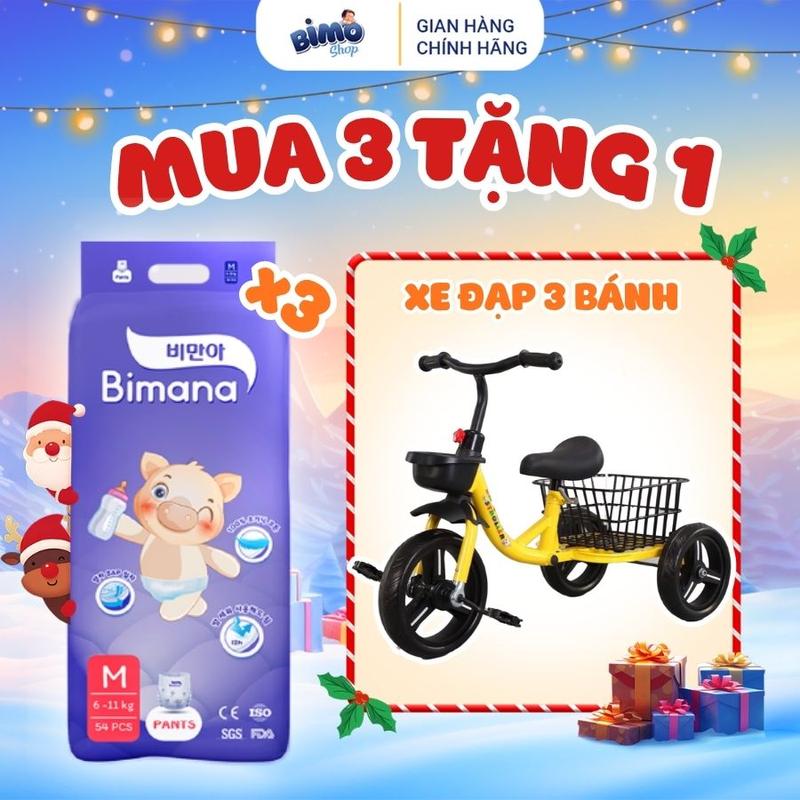 3BM TẶNG XE ĐẠP 3 BÁNH CÓ GIỎ Combo 3 Bịch Tã Bỉm BIMANA HÀN QUỐC Thấm Hút Nhanh Mỏng Nhẹ Êm Ái Cho Bé