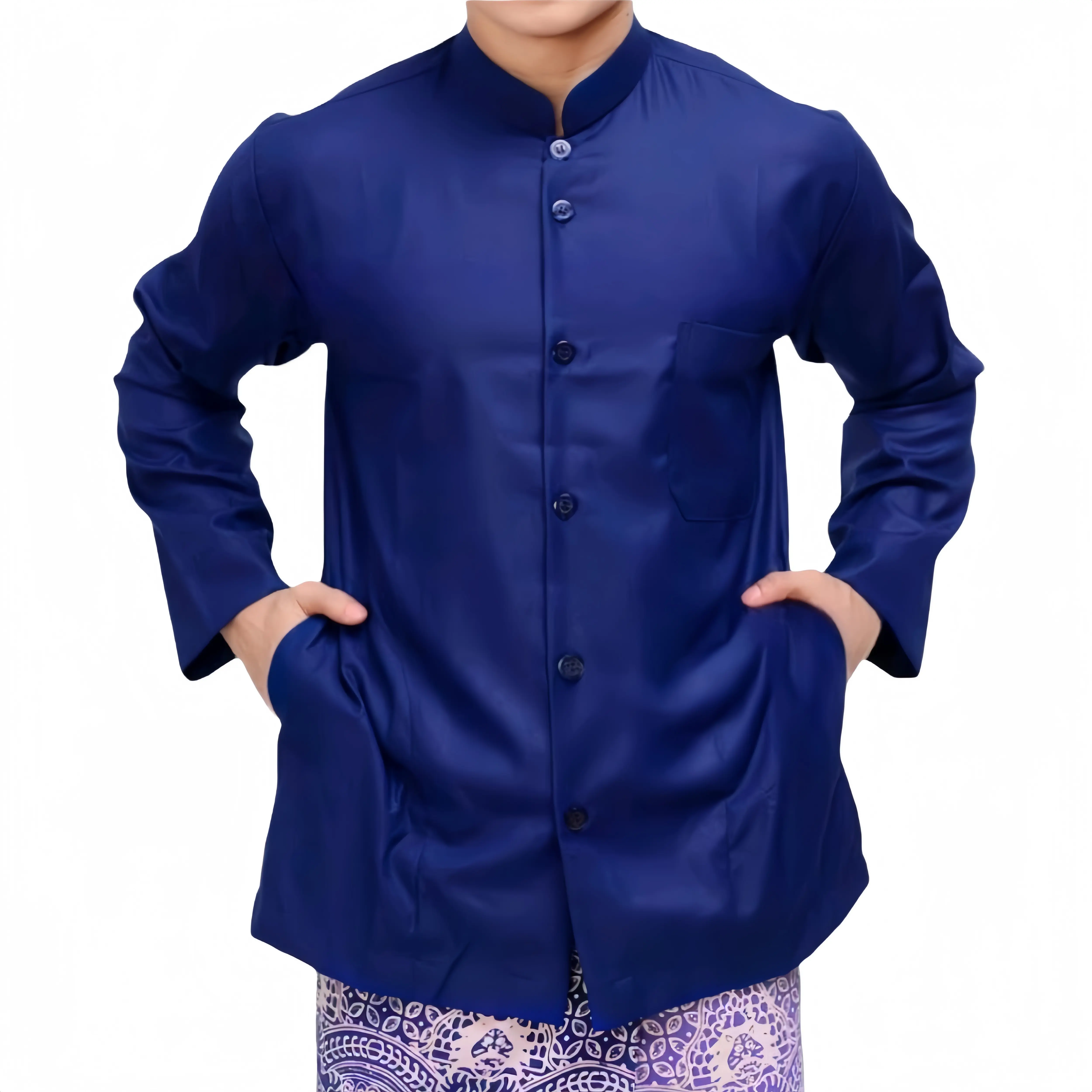 Baju Koko Almahi Saku Samping Bahan Katun Grade A Lengan Panjang Muslim Pria Dewasa Santri