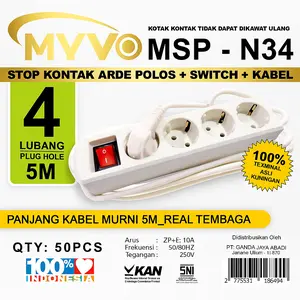 STOP KONTAK KABEL MYVO 4 LUBANG 1.5M - 3M - 5M PUTIH / COLOKAN KABEL 4L