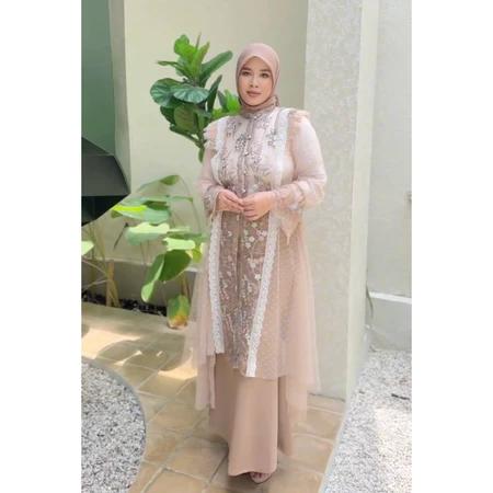Outer brukat sarah tule bordir mix brukat baju lebaran 2025/ pesta kondangan/outer brukat kekinian Wanita Dewasa  Motif Brokat Muslim Panjang 2