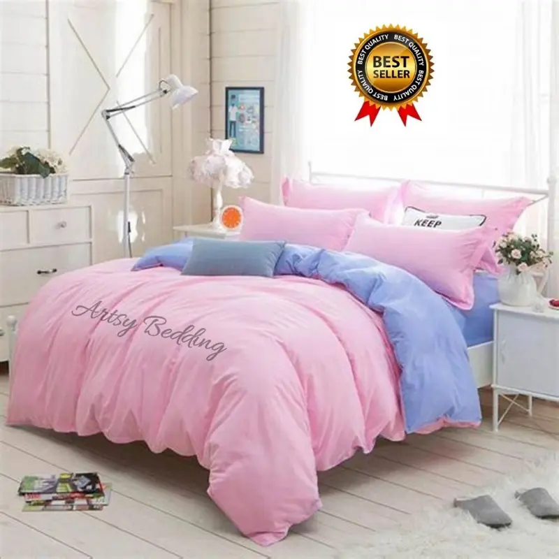 Bed Cover Set Sprei TwoTone Pink Abu - Ukuran Lengkap 90x200-180x200 Bedcover 1
